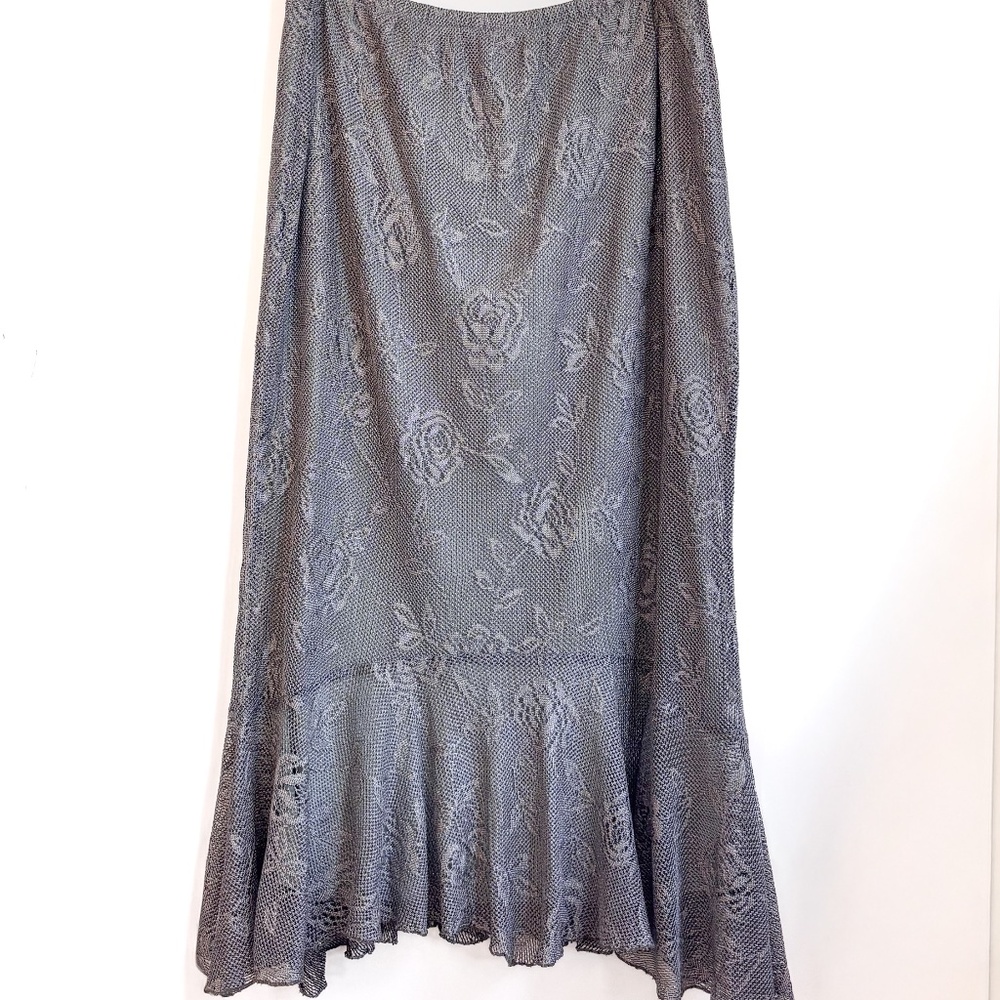 SPENCER ALEXIS Metallic Lace Mesh Rose Skirt Flounce Ruffle Mermaid Plus Size 2X